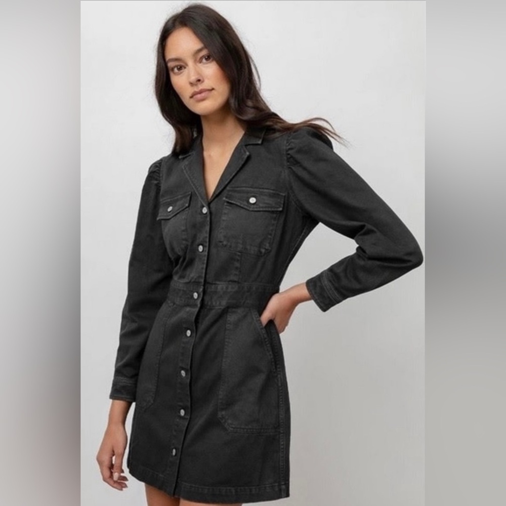 NWT Rails Lisette Dress (Black) Carbon Large Denim Button Down Mini Dress